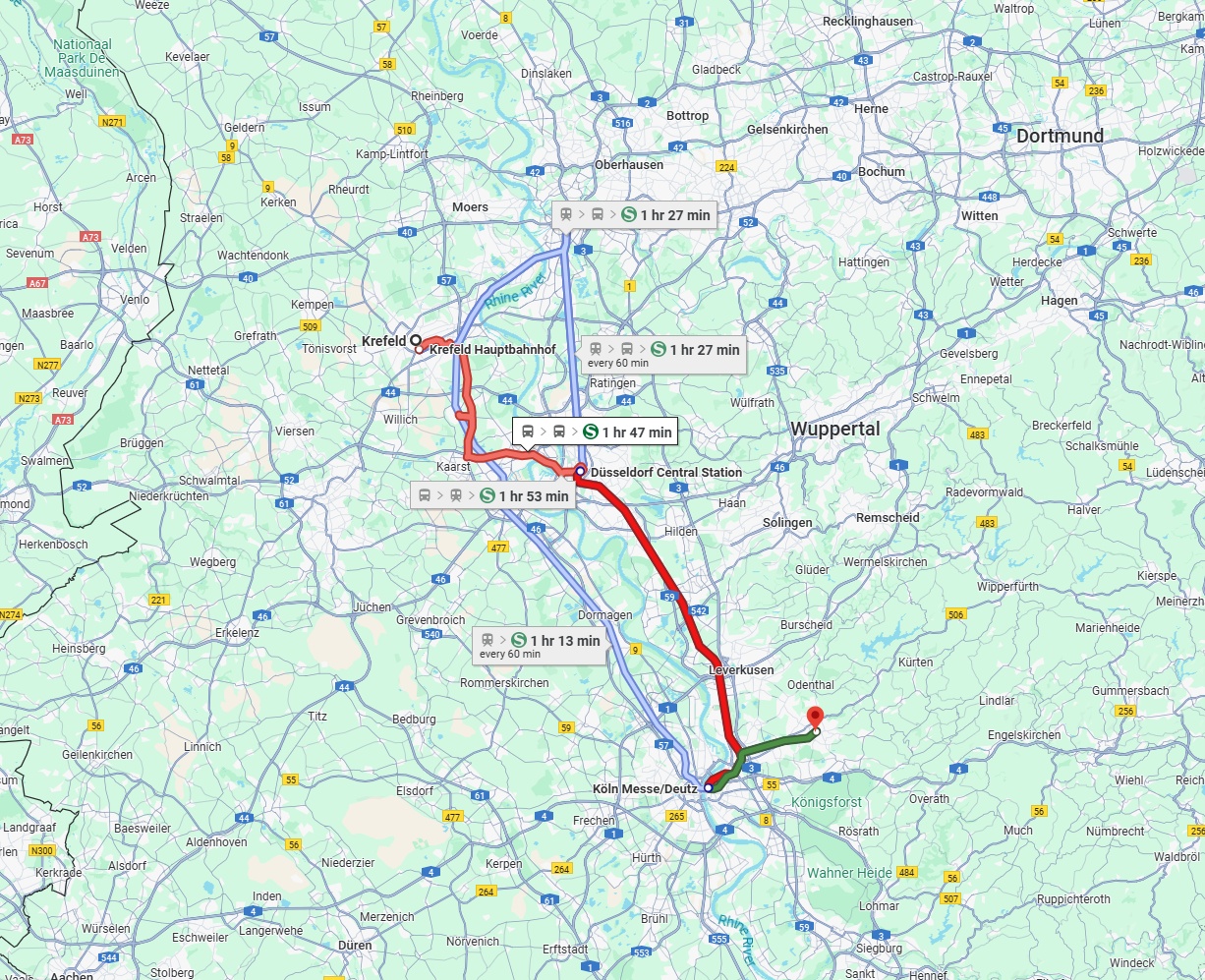 Anreise von Krefeld Zu Bergisch Gladbach Über 