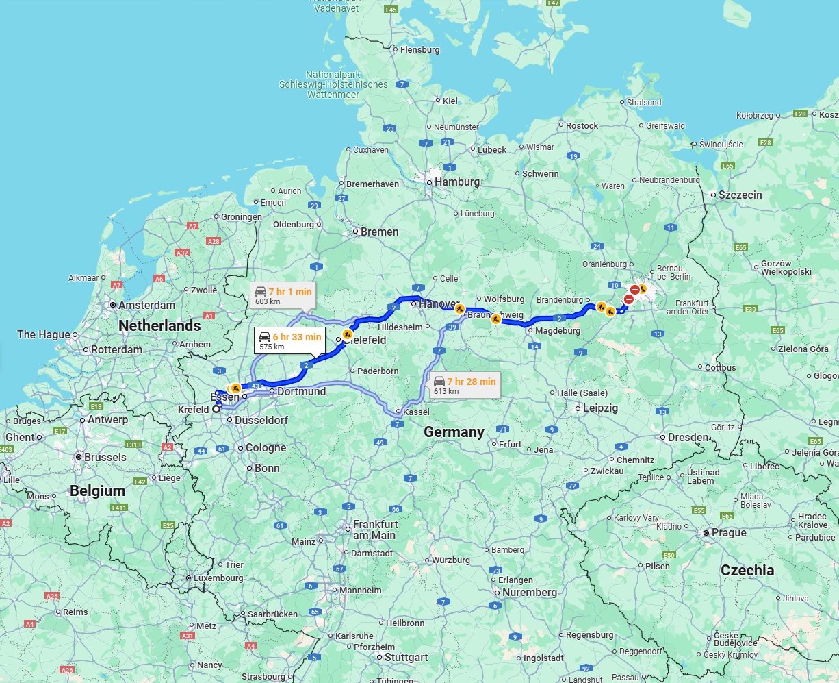 Anreise von Krefeld Zu Berlin Über via A2