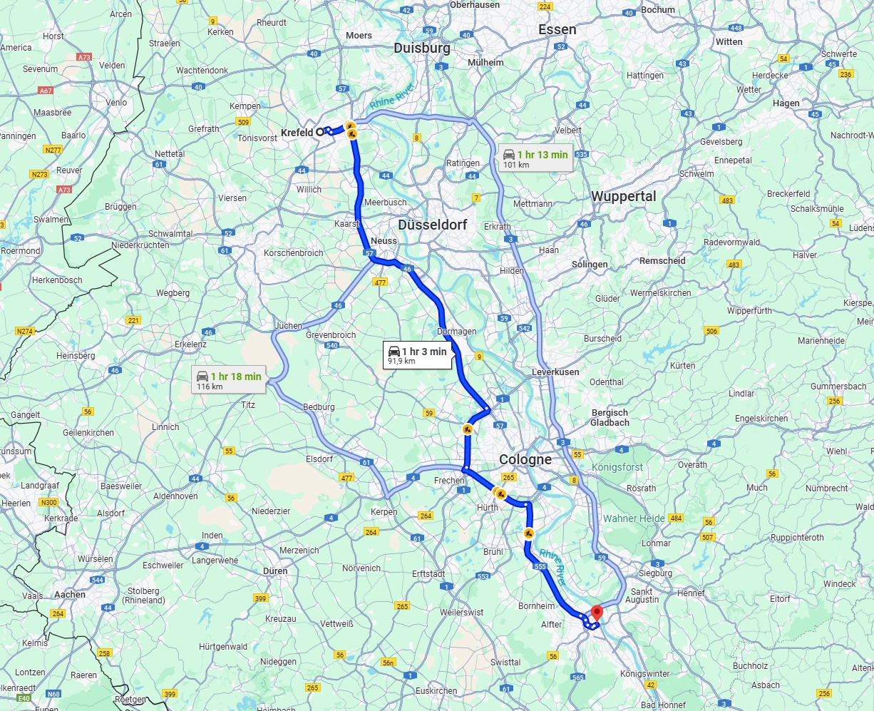 Anreise von Krefeld Zu Bonn Über via A57