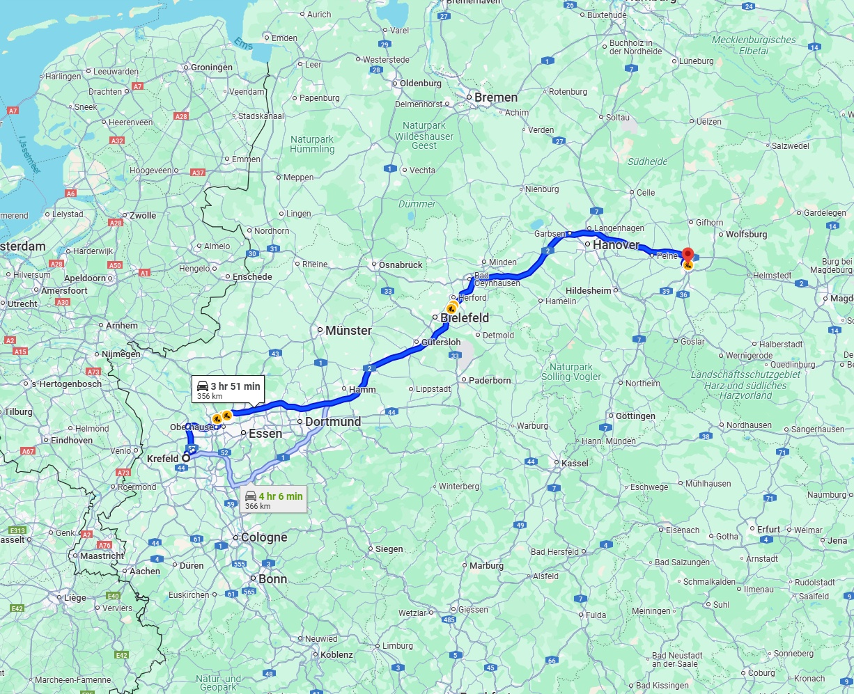 Anreise von Krefeld Zu Braunschweig Über via A2