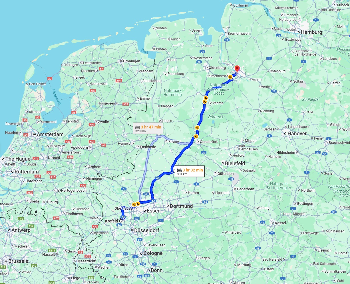 Anreise von Krefeld Zu Bremen Über via A1
