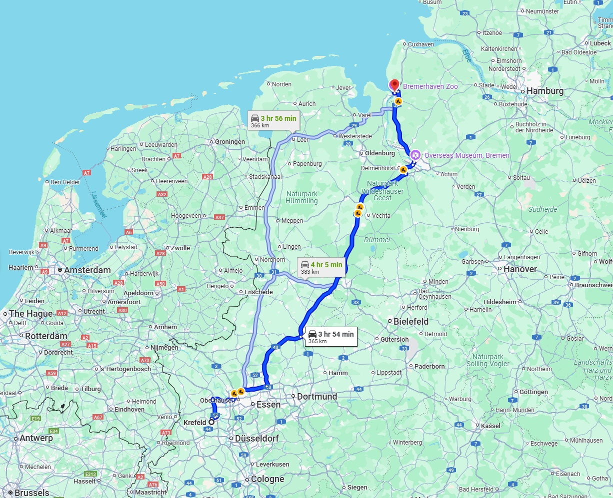 Anreise von Krefeld Zu Bremerhaven Über via A1