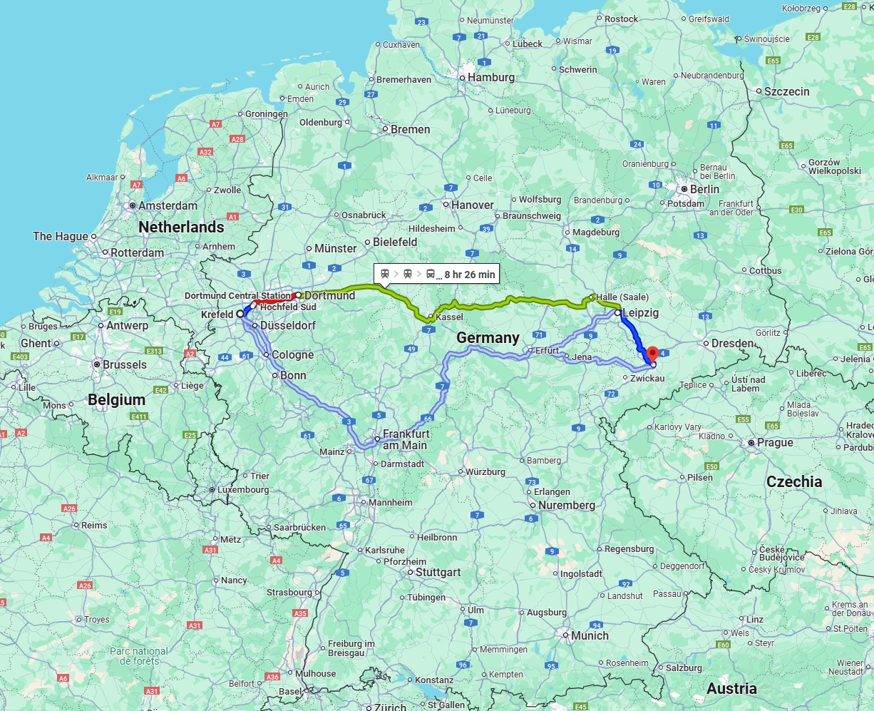 Anreise von Krefeld Zu Chemnitz Über 