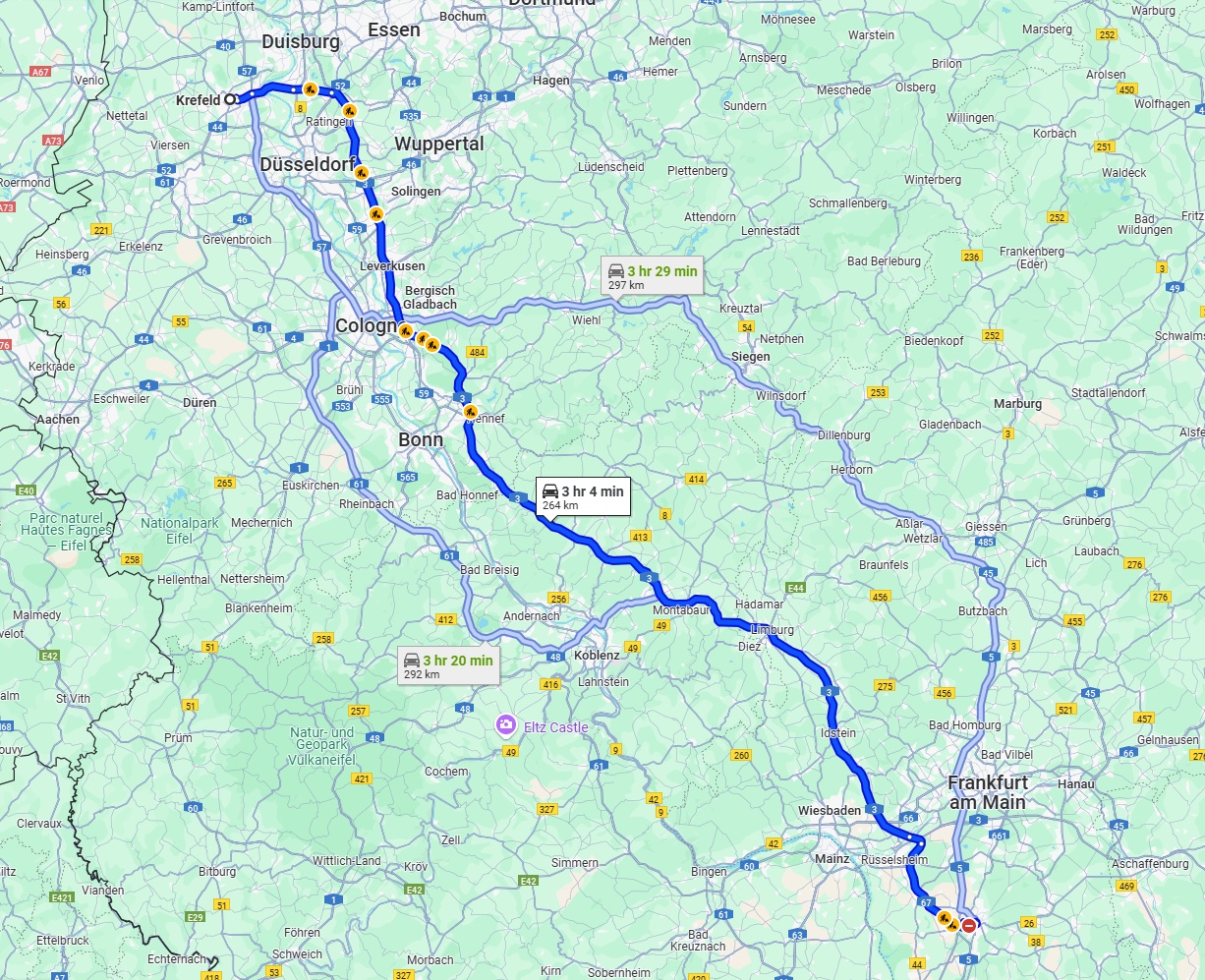 Anreise von Krefeld Zu Darmstadt Über via A3