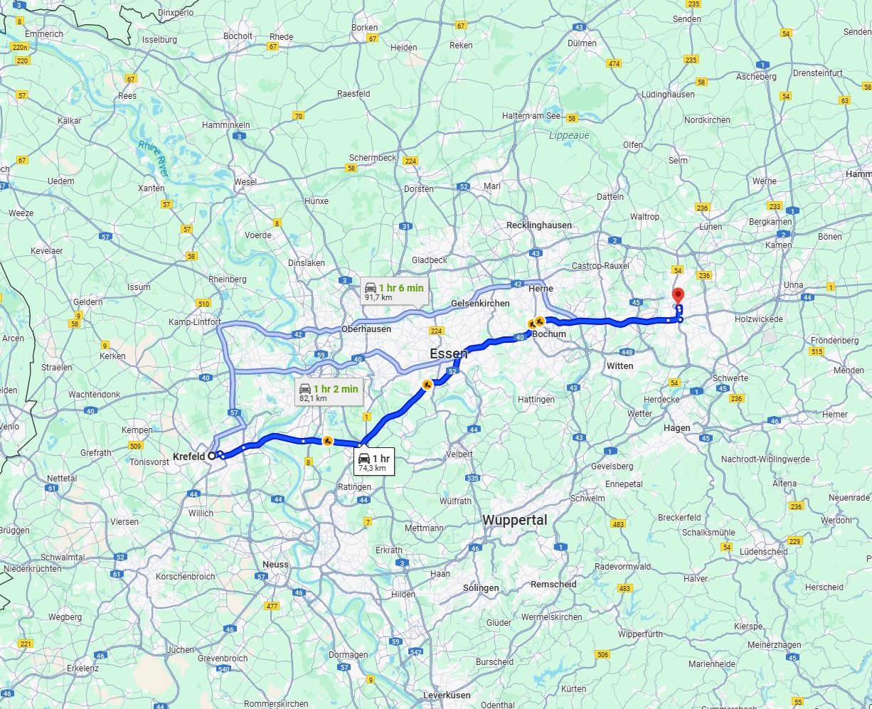 Anreise von Krefeld Zu Dortmund Über via A40