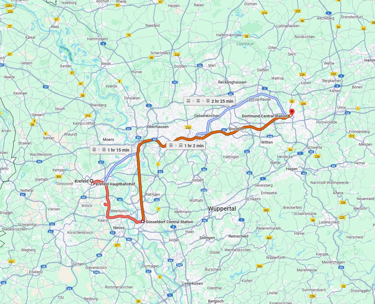 Anreise von Krefeld Zu Dortmund Über 
