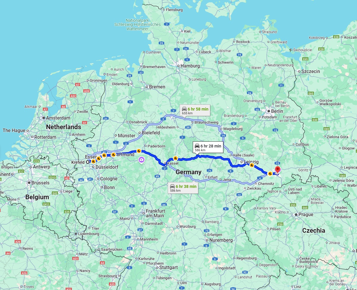 Anreise von Krefeld Zu Dresden Über via A44 and A38