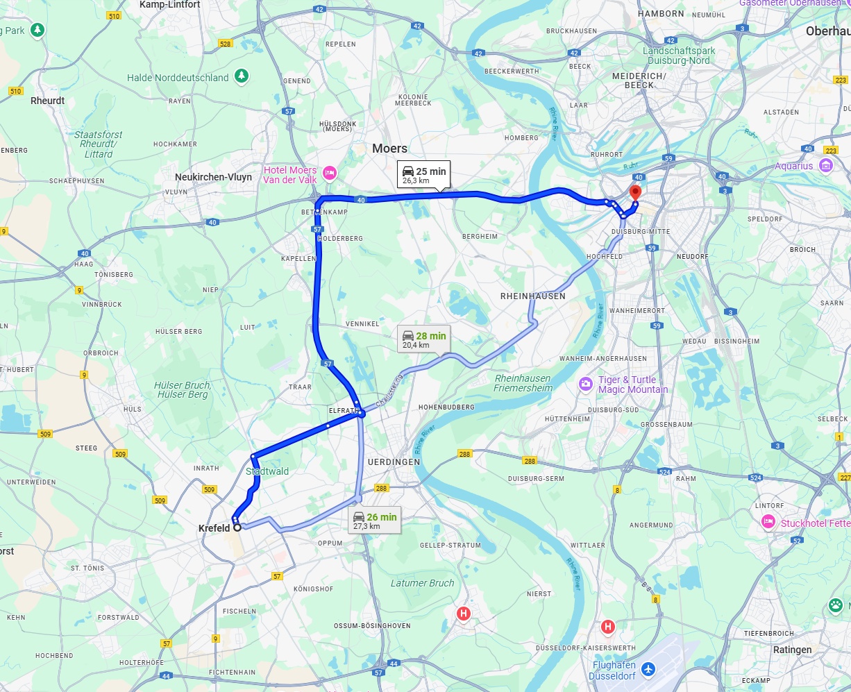 Anreise von Krefeld Zu Duisburg Über via A57 and A40