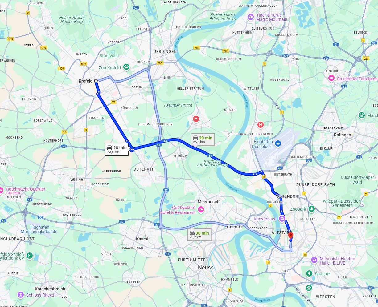 Anreise von Krefeld Zu Düsseldorf Über via A44