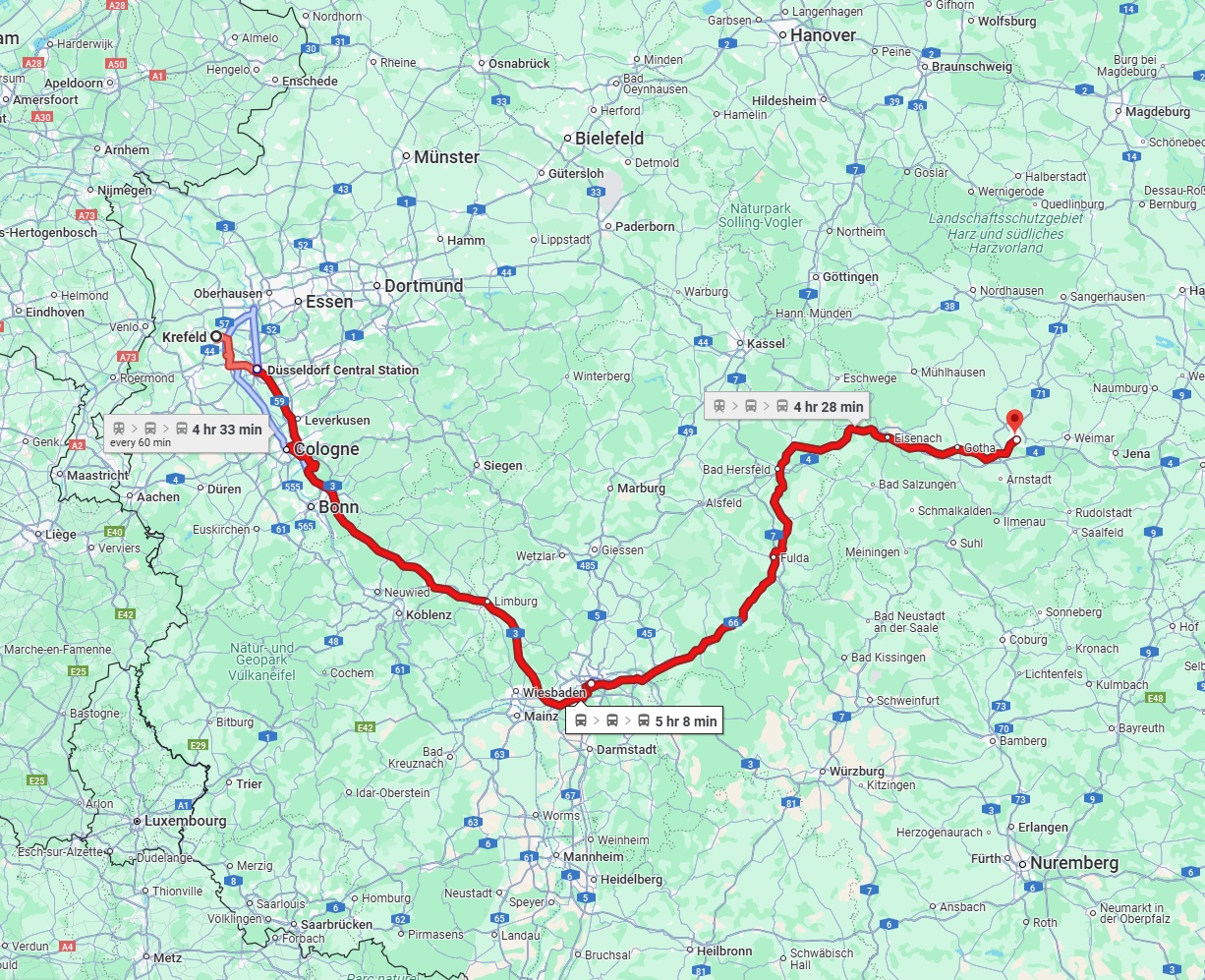 Anreise von Krefeld Zu Erfurt Über 