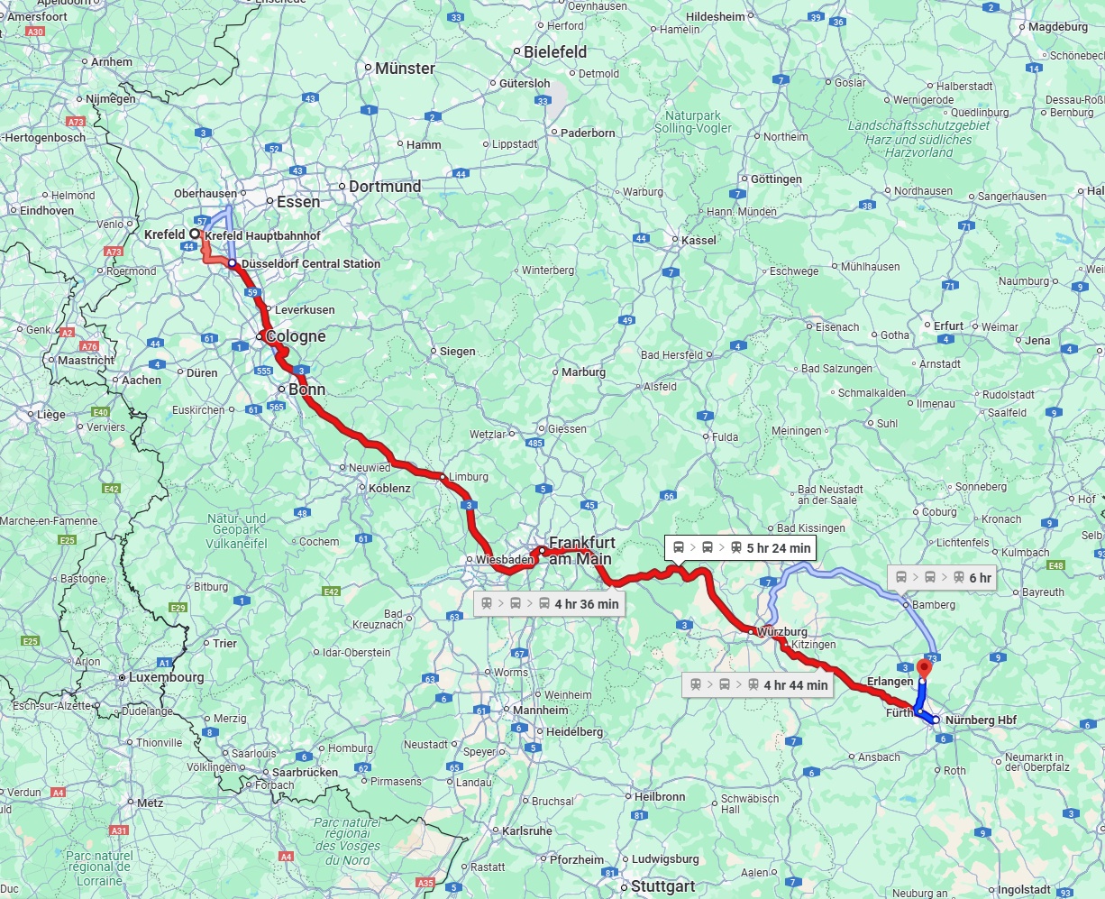 Anreise von Krefeld Zu Erlangen Über 