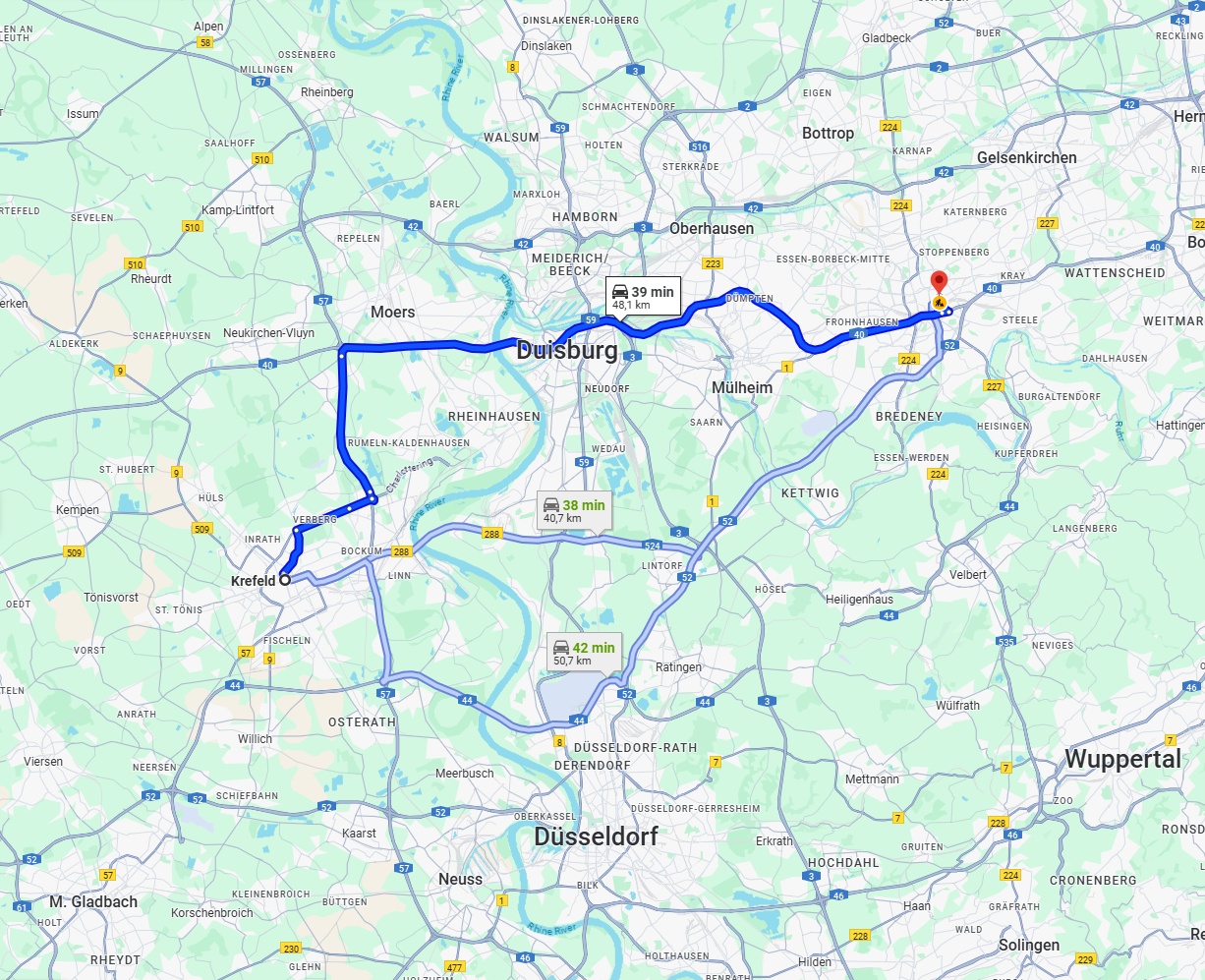 Anreise von Krefeld Zu Essen Über via A40