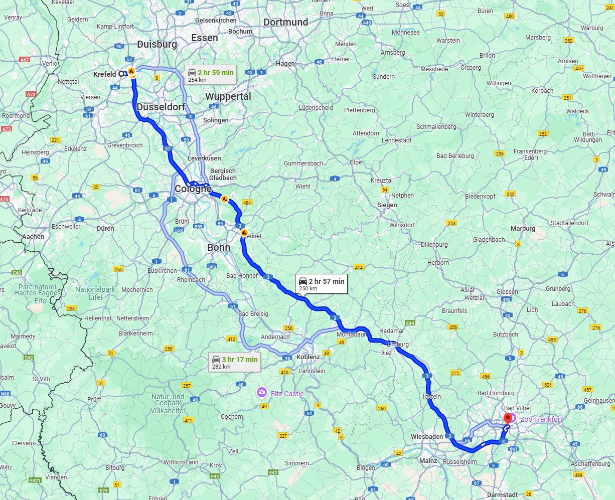 Anreise von Krefeld Zu Frankfurt am Main Über via A3