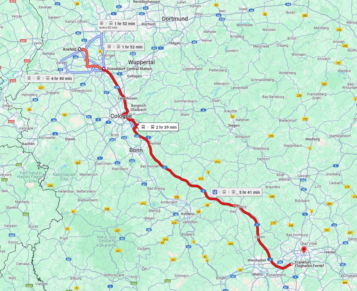Anreise von Krefeld Zu Frankfurt am Main Über 