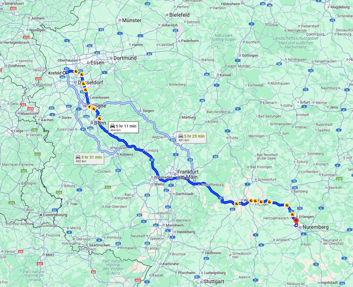 Anreise von Krefeld Zu Fürth Über via A3