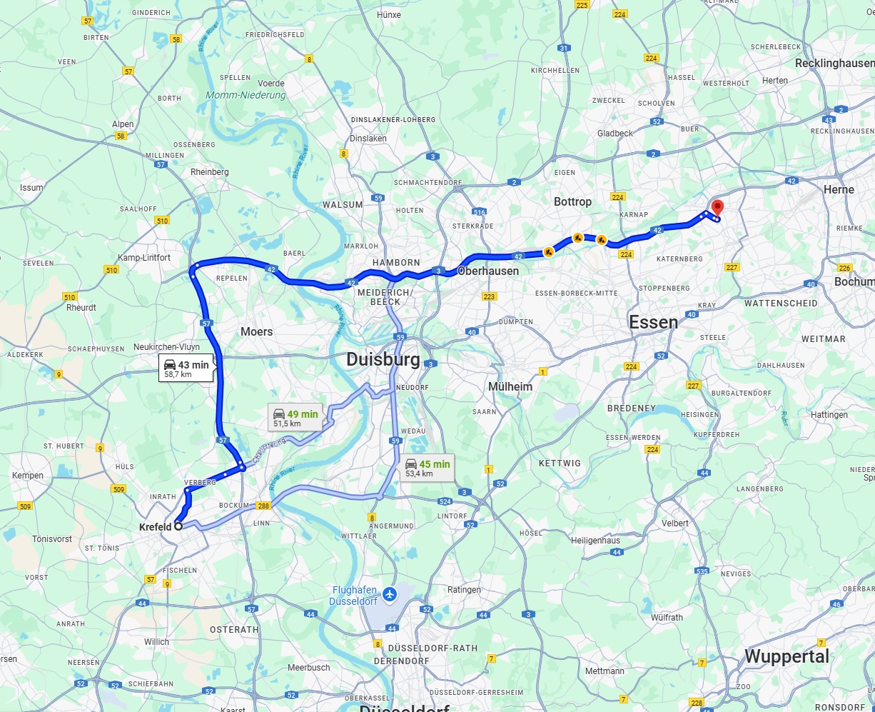 Anreise von Krefeld Zu Gelsenkirchen Über via A42