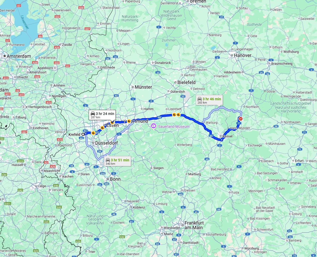 Anreise von Krefeld Zu Göttingen Über via A44