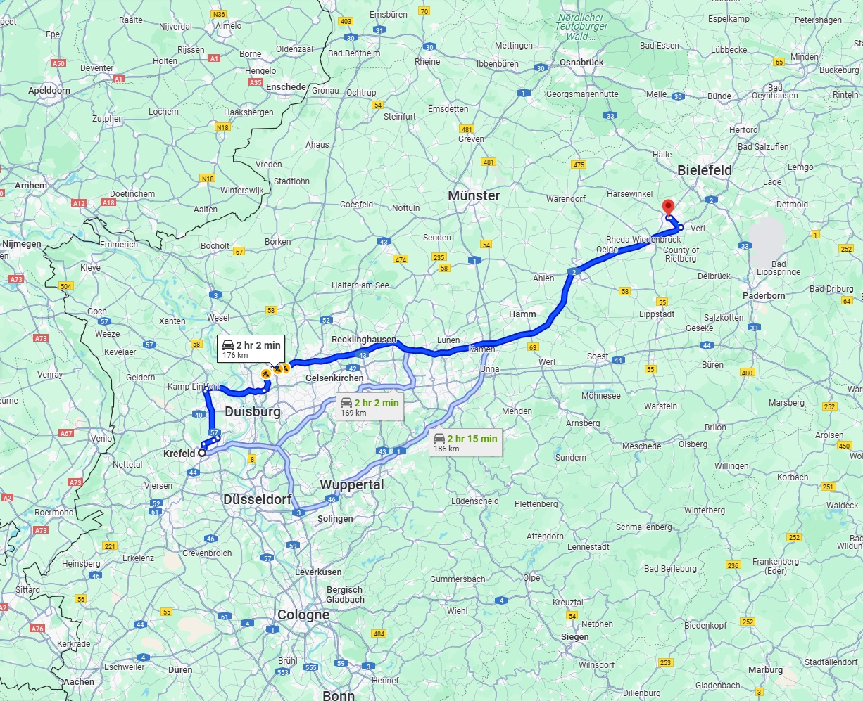 Anreise von Krefeld Zu Gütersloh Über via A2