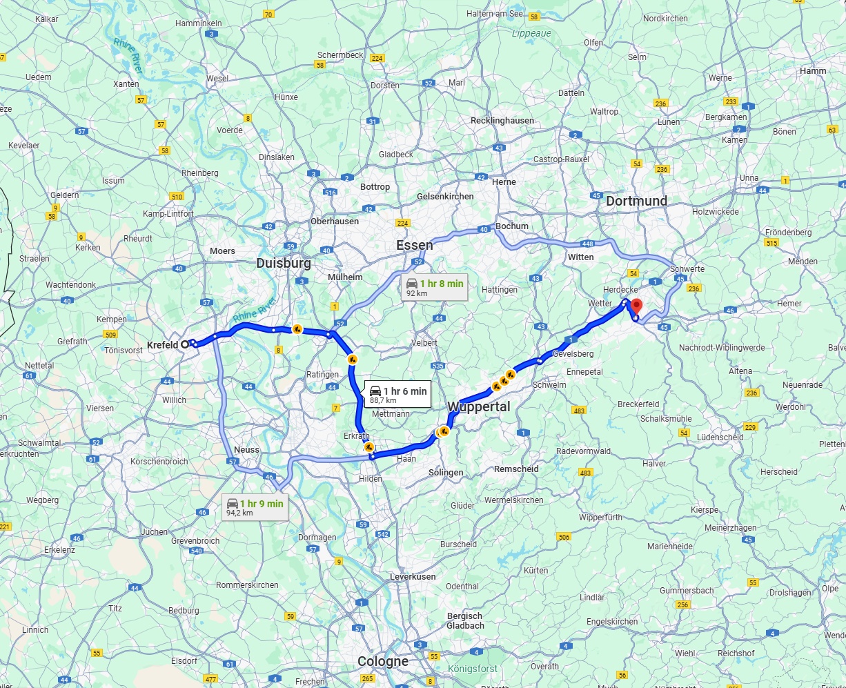 Anreise von Krefeld Zu Hagen Über via A46