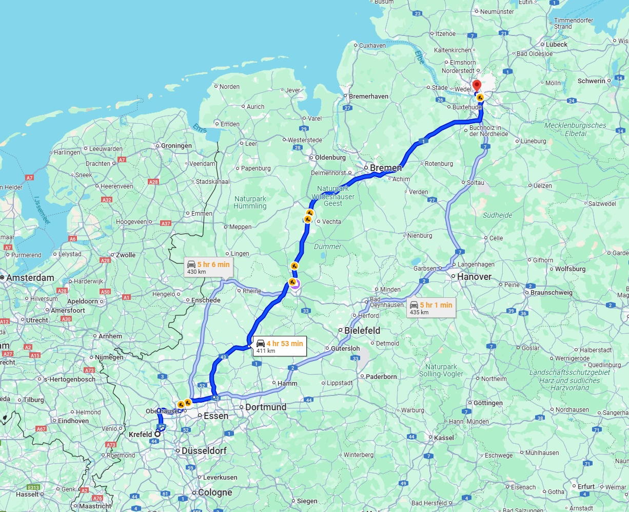 Anreise von Krefeld Zu Hamburg Über via A1