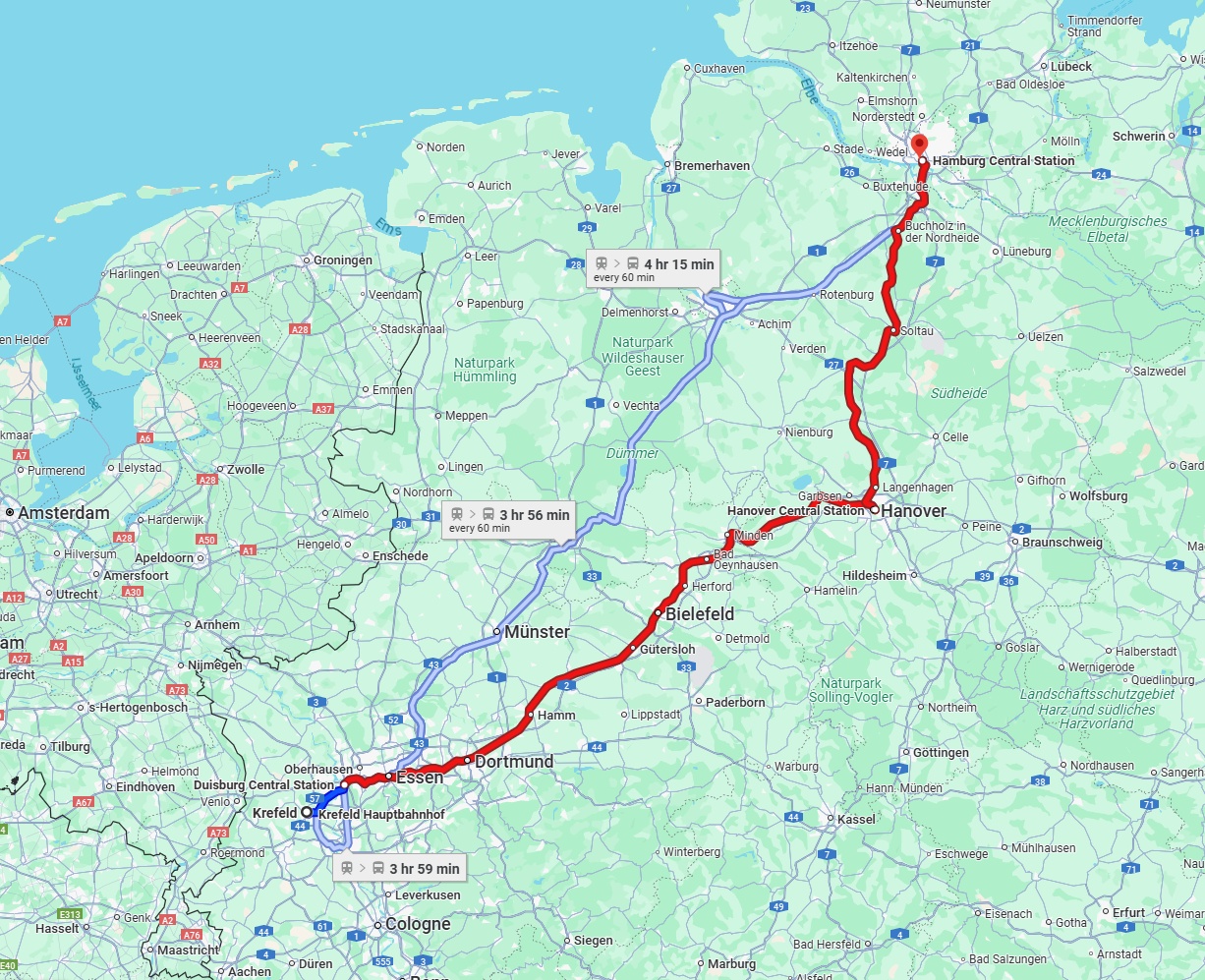 Anreise von Krefeld Zu Hamburg Über 
