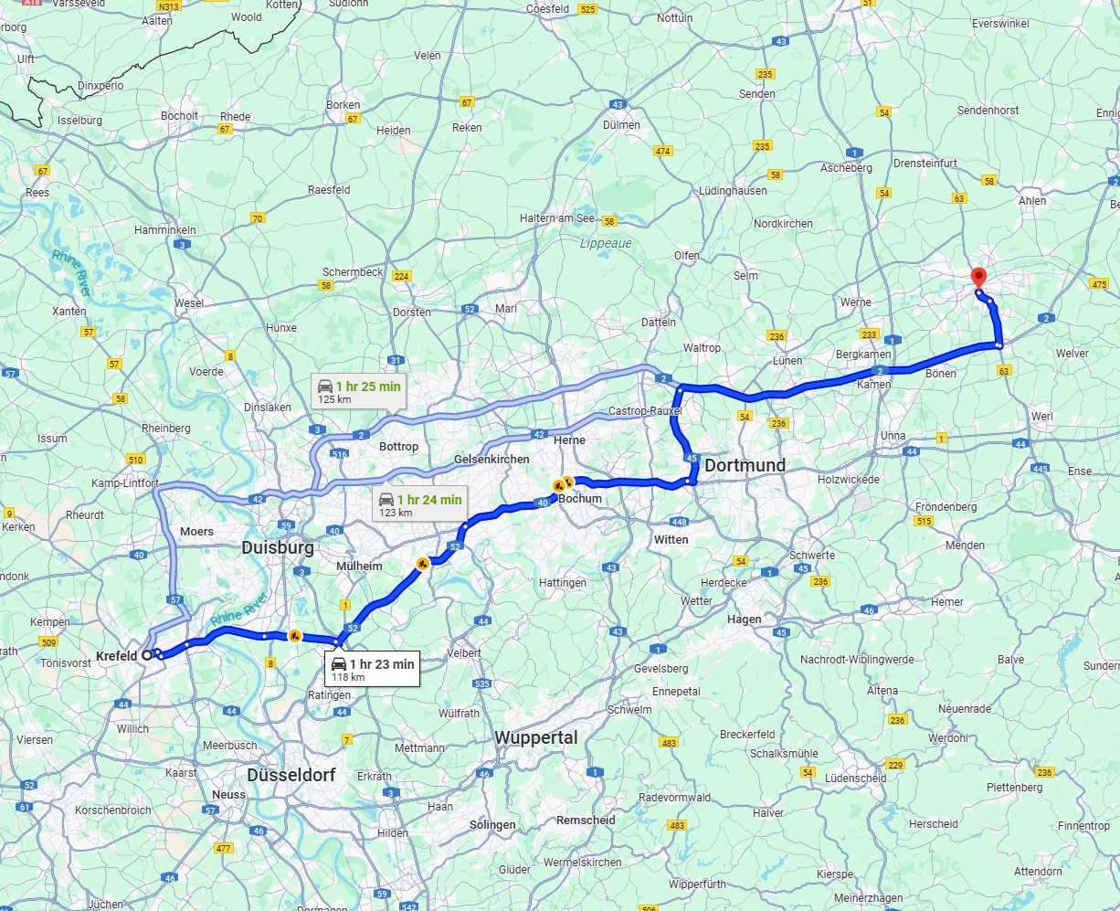 Anreise von Krefeld Zu Hamm Über via A2