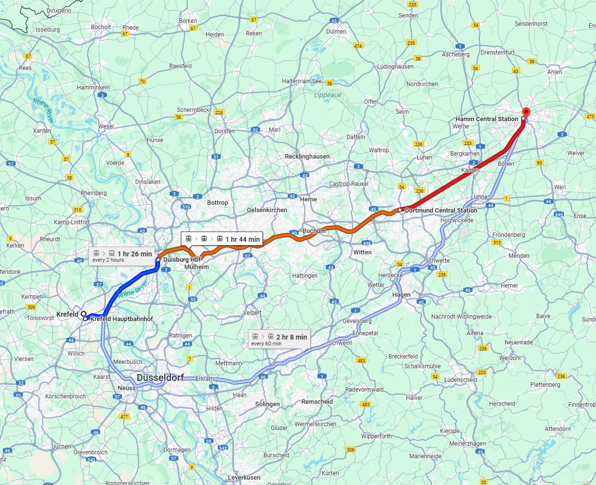 Anreise von Krefeld Zu Hamm Über 