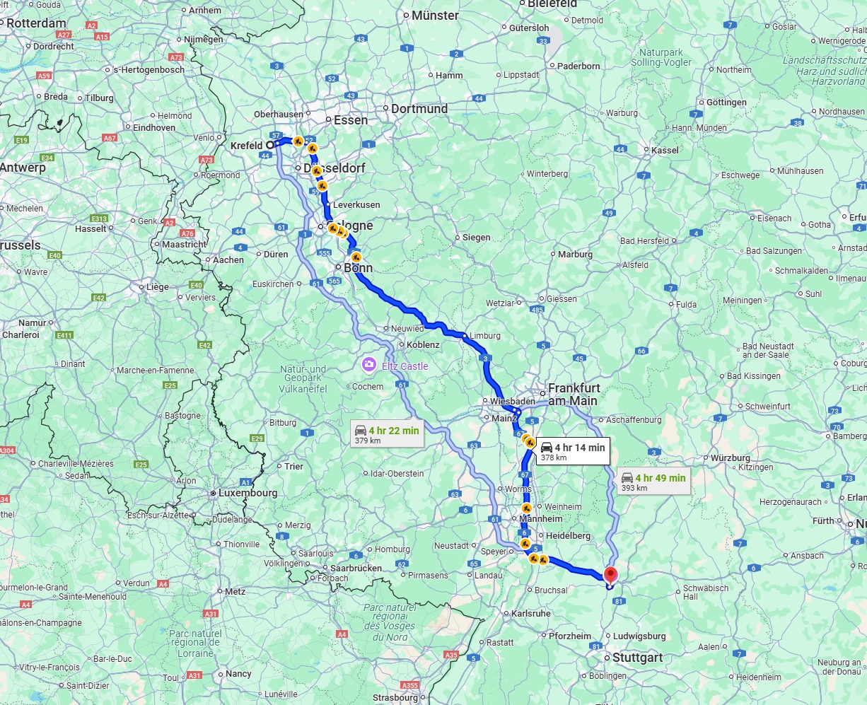 Anreise von Krefeld Zu Heilbronn Über via A3