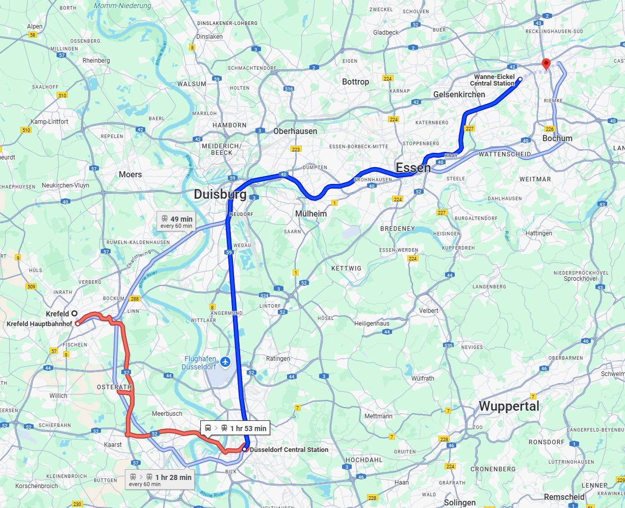 Anreise von Krefeld Zu Herne Über 