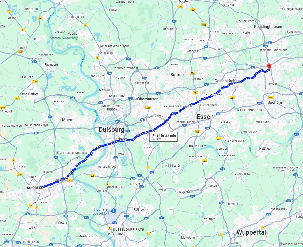Anreise von Krefeld Zu Herne Über 