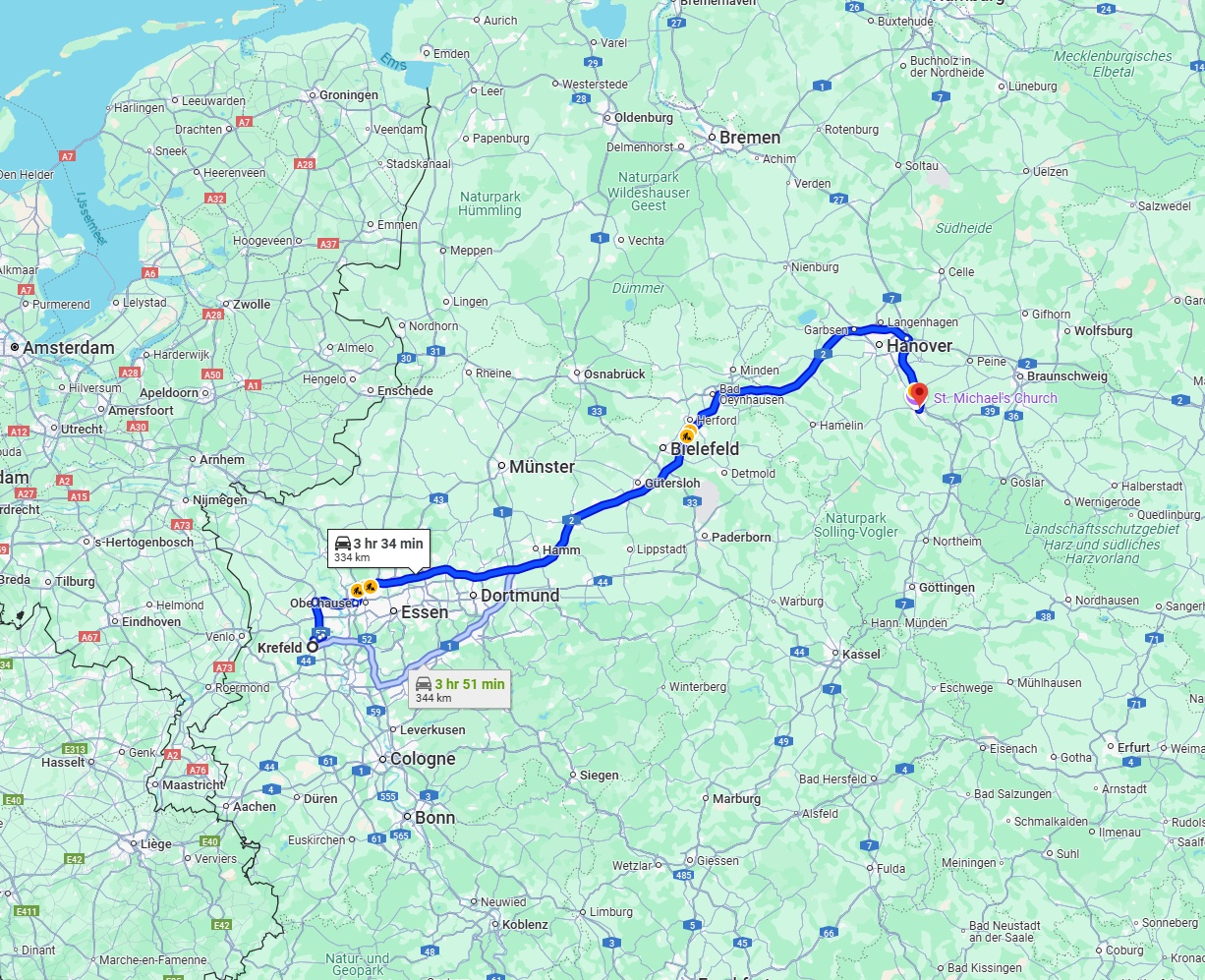 Anreise von Krefeld Zu Hildesheim Über via A2
