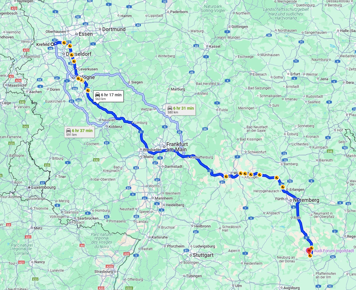 Anreise von Krefeld Zu Ingolstadt Über via A3