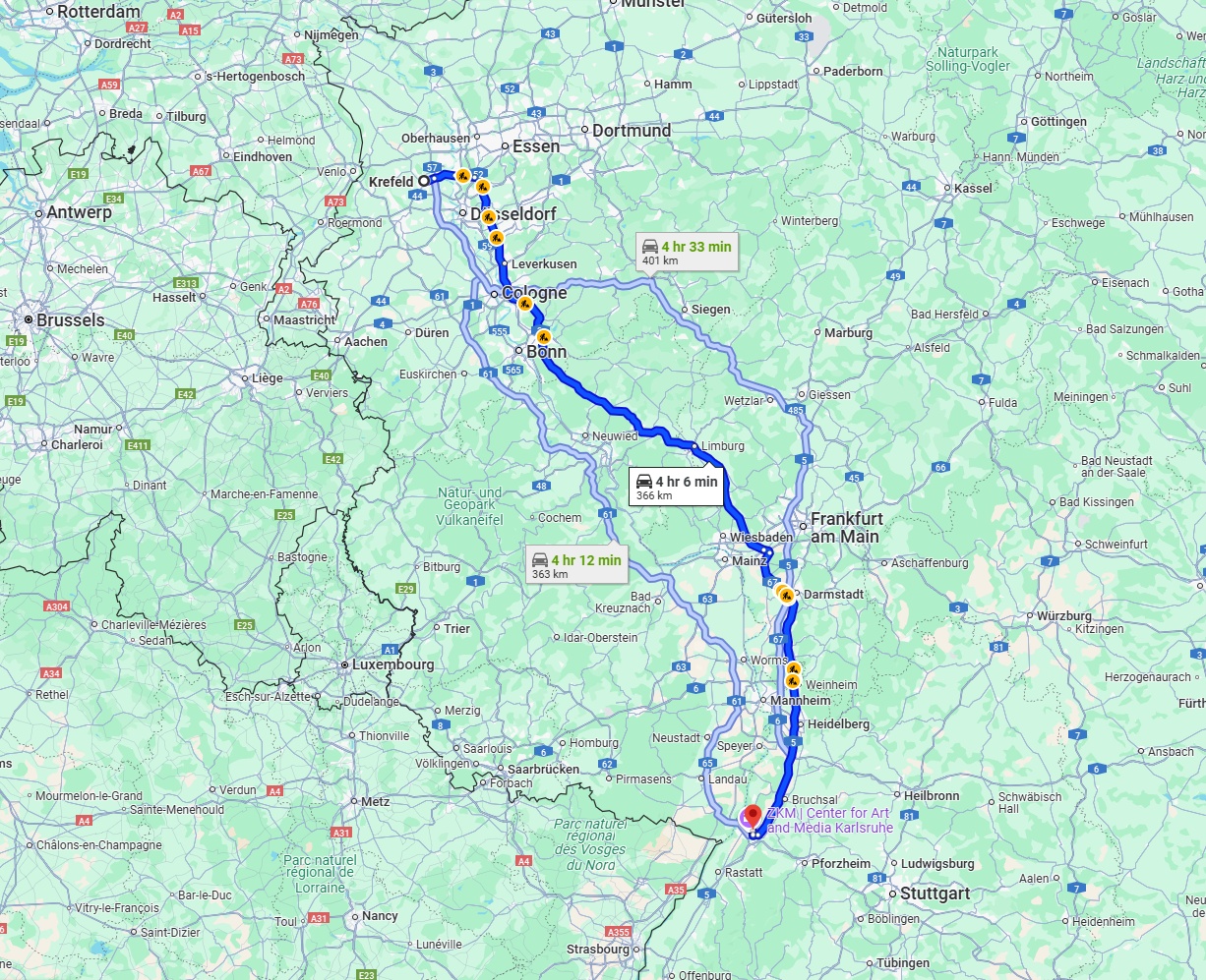 Anreise von Krefeld Zu Karlsruhe Über via A3 and A5