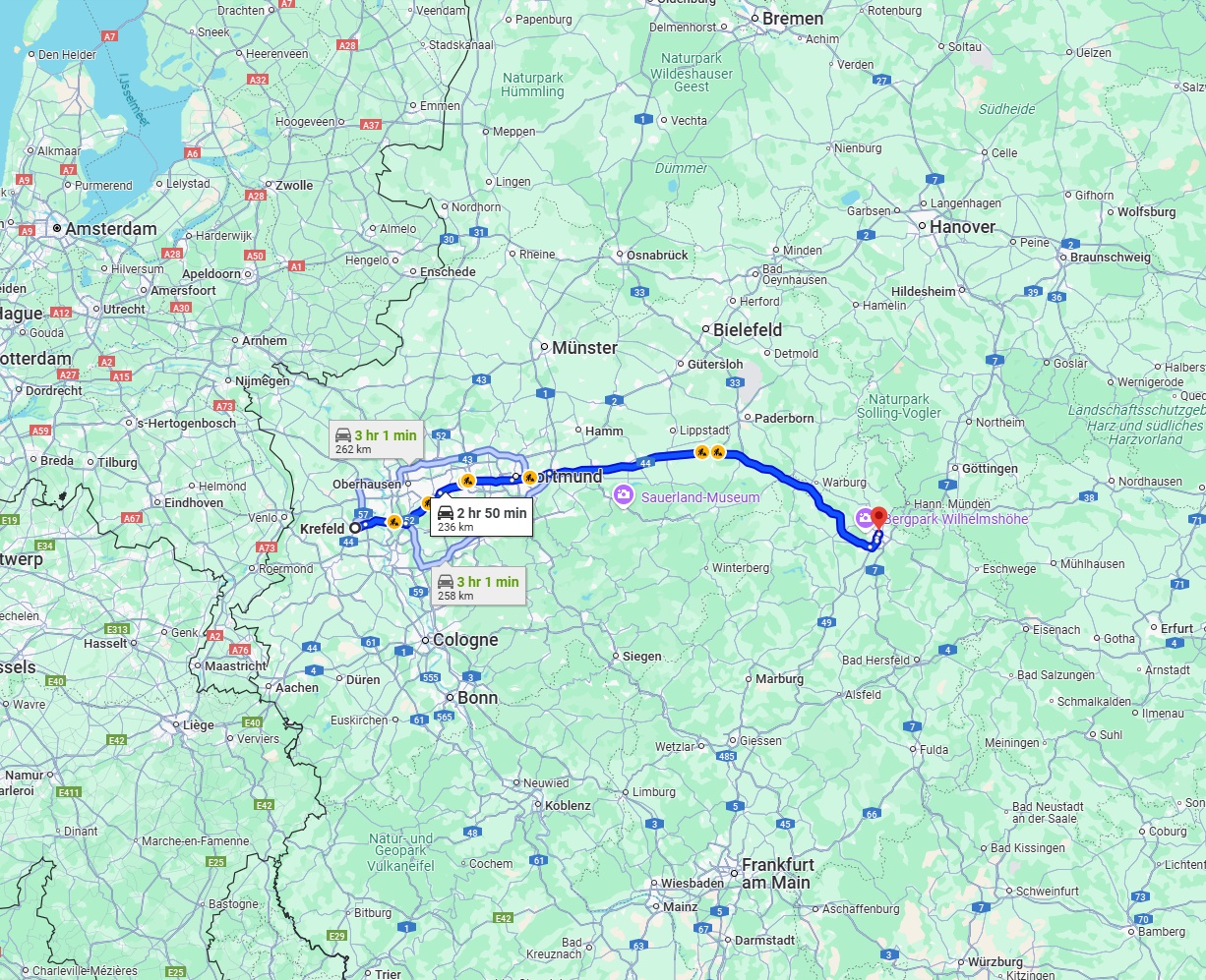 Anreise von Krefeld Zu Kassel Über via A44