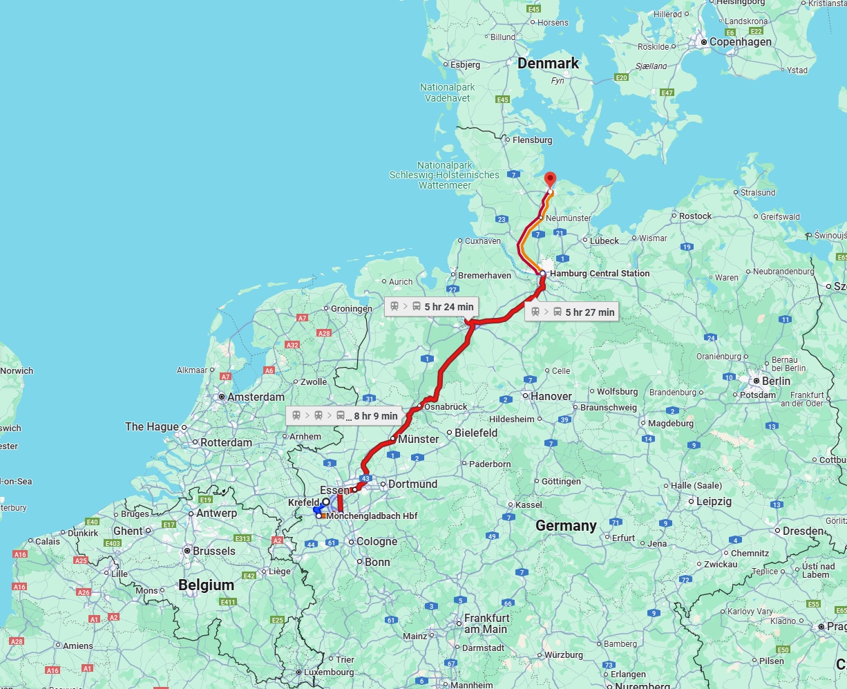 Anreise von Krefeld Zu Kiel Über 