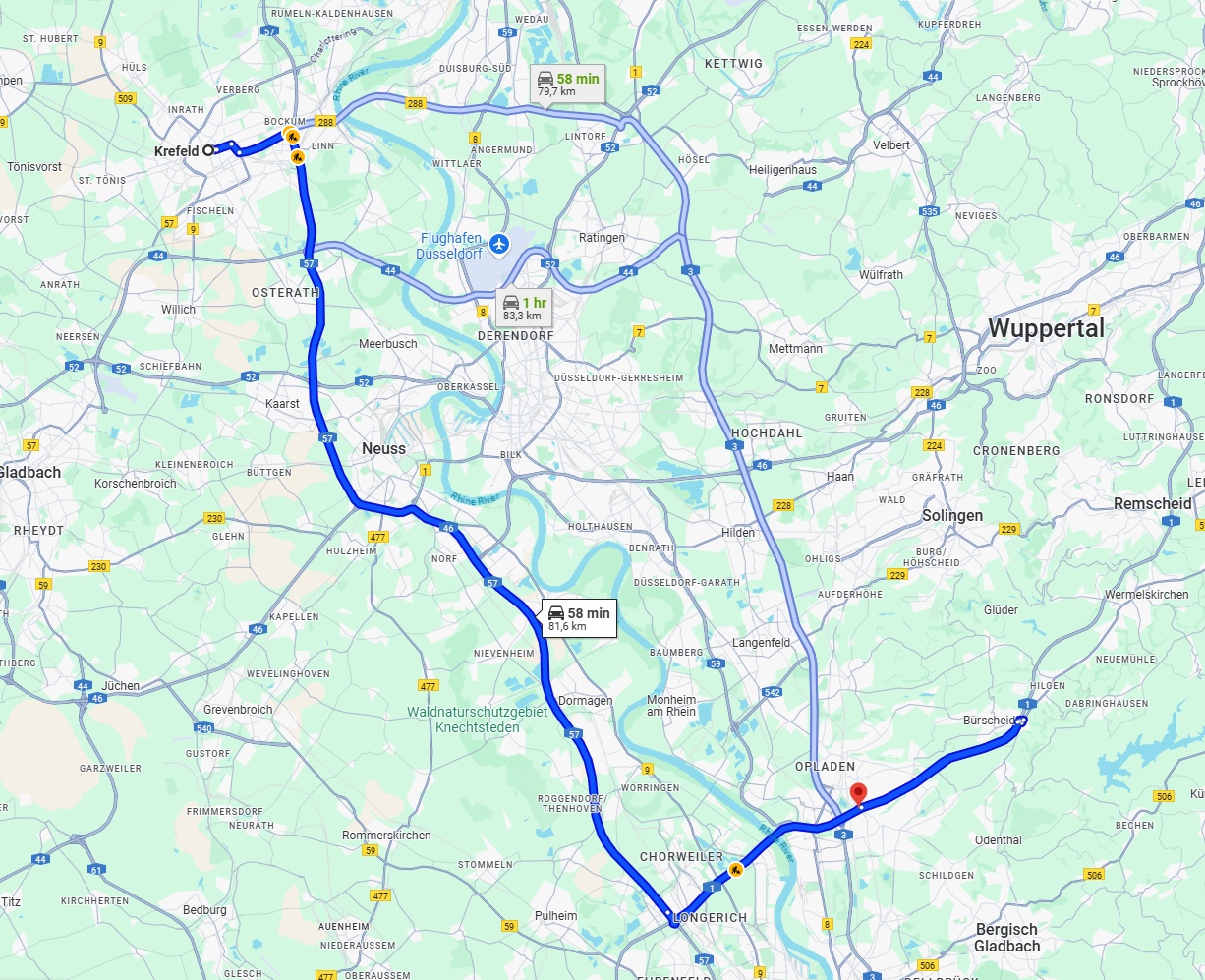 Anreise von Krefeld Zu Leverkusen Über via A57 and A1