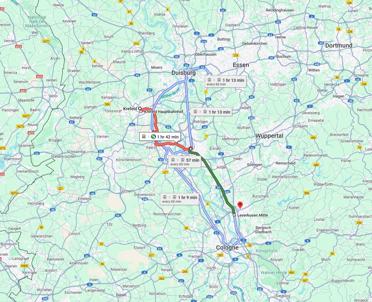 Anreise von Krefeld Zu Leverkusen Über 