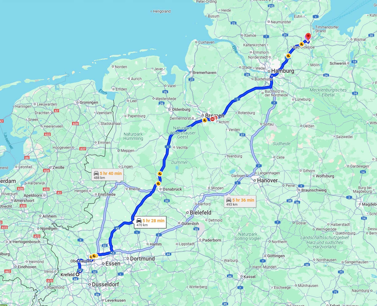 Anreise von Krefeld Zu Lübeck Über via A1