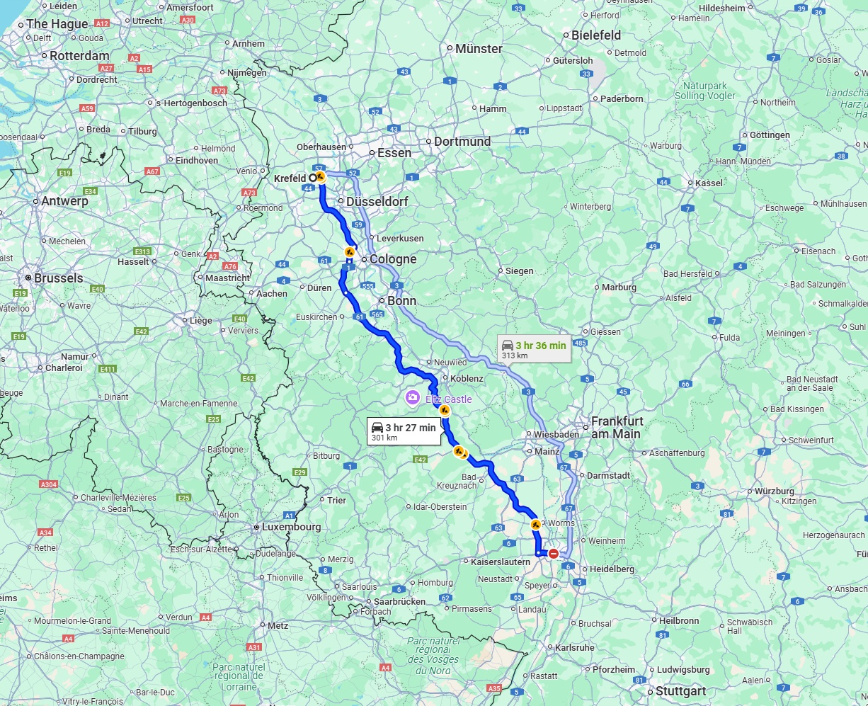 Anreise von Krefeld Zu Ludwigshafen am Rhein Über via A61