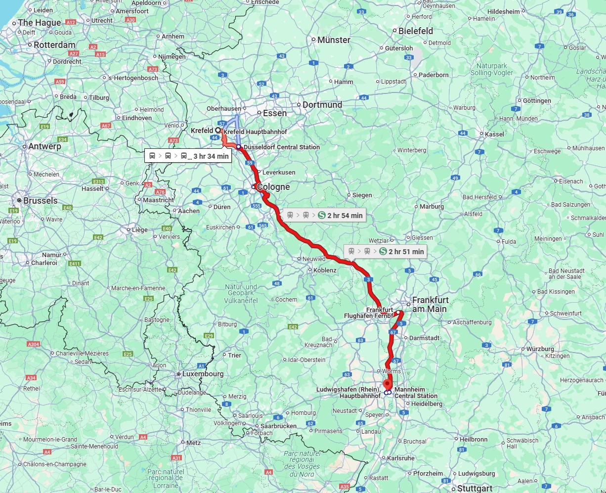 Anreise von Krefeld Zu Ludwigshafen am Rhein Über 