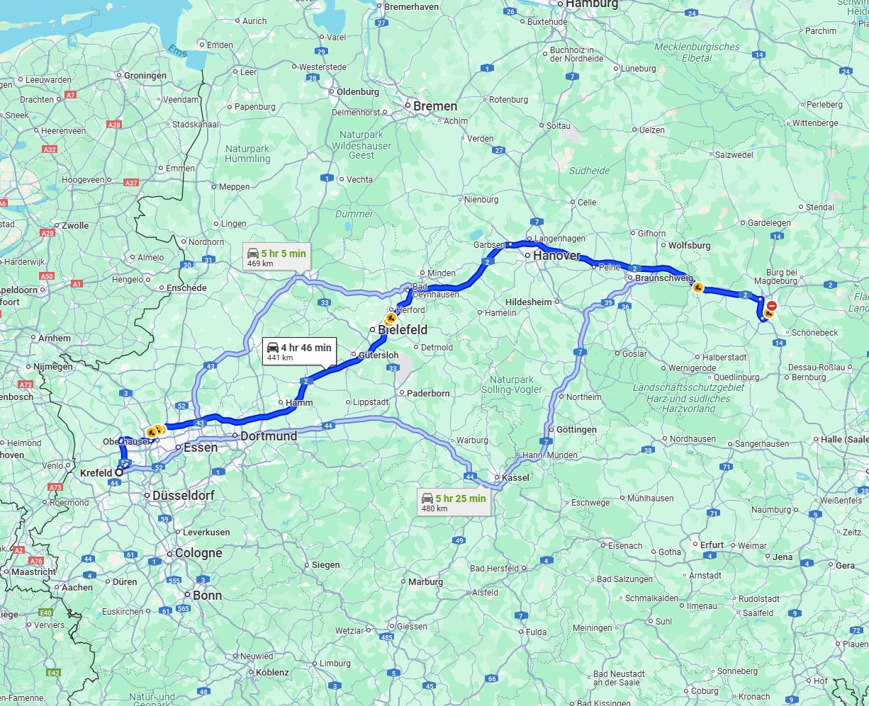 Anreise von Krefeld Zu Magdeburg Über via A2