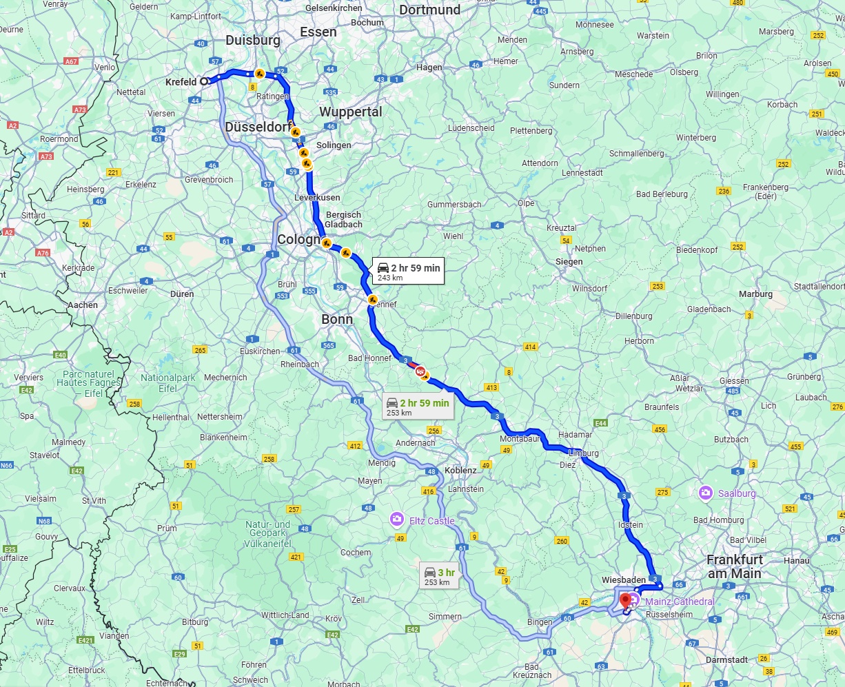 Anreise von Krefeld Zu Mainz Über via A3
