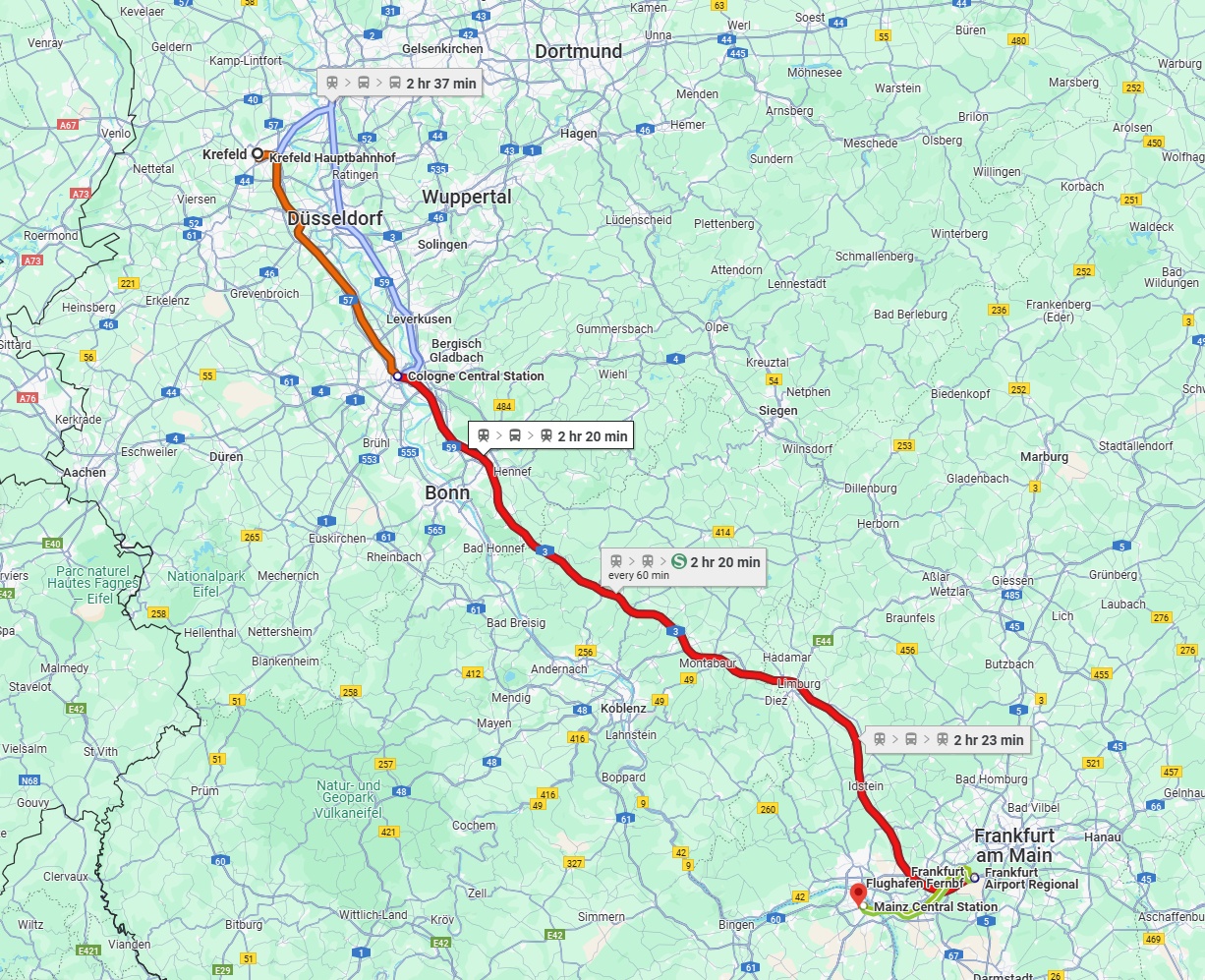 Anreise von Krefeld Zu Mainz Über 
