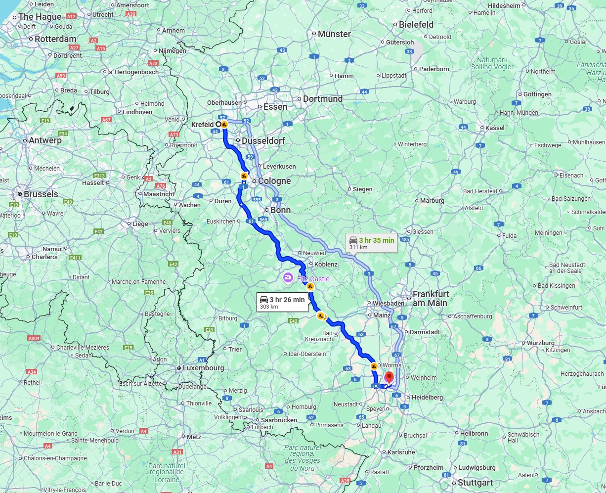 Anreise von Krefeld Zu Mannheim Über via A61