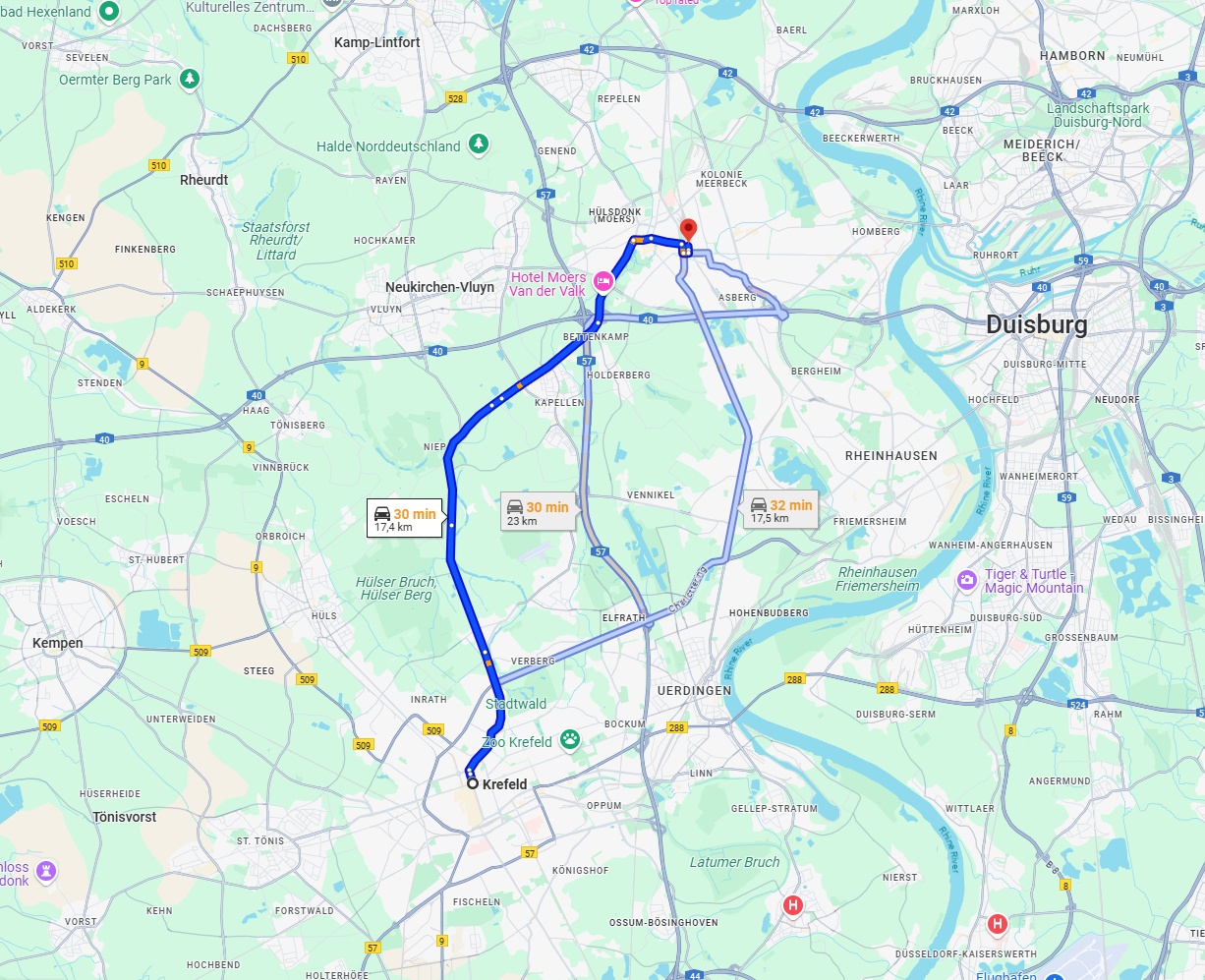 Anreise von Krefeld Zu Moers Über via Krefelder Str.