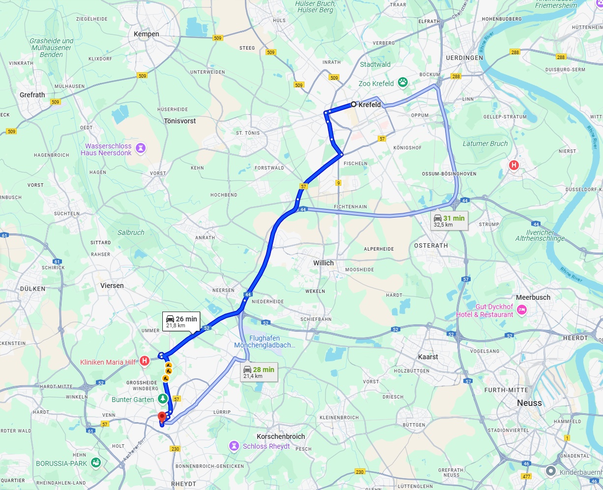 Anreise von Krefeld Zu Mönchengladbach Über via A44