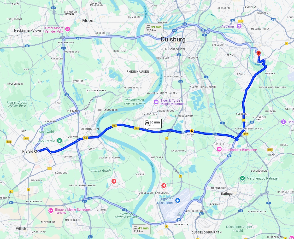 Anreise von Krefeld Zu Mülheim an der Ruhr Über via B288