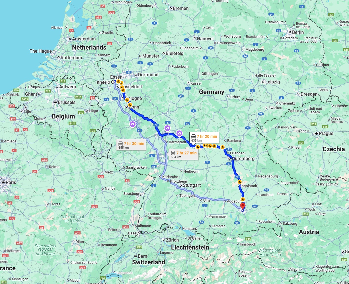 Anreise von Krefeld Zu München Über via A3