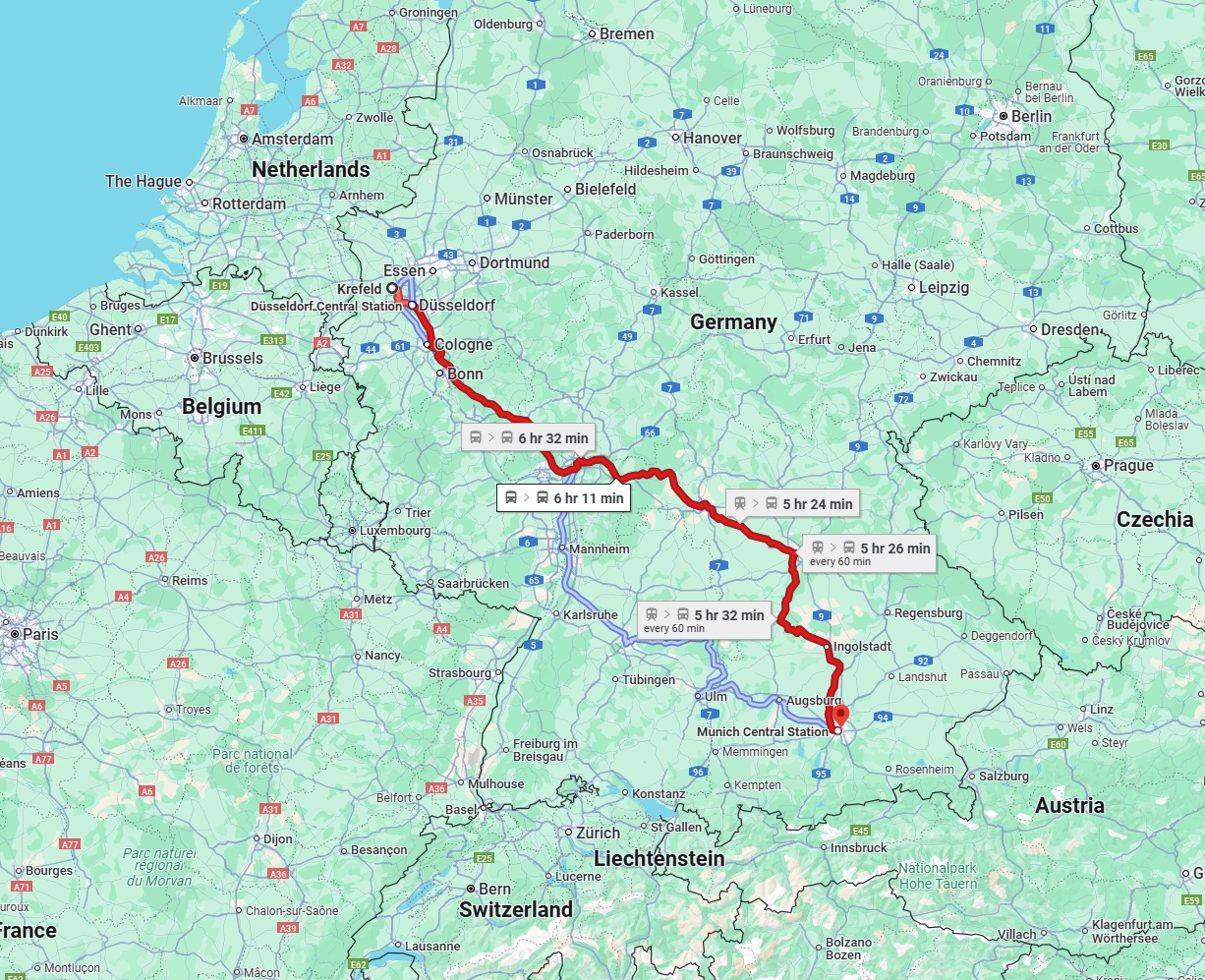 Anreise von Krefeld Zu München Über 