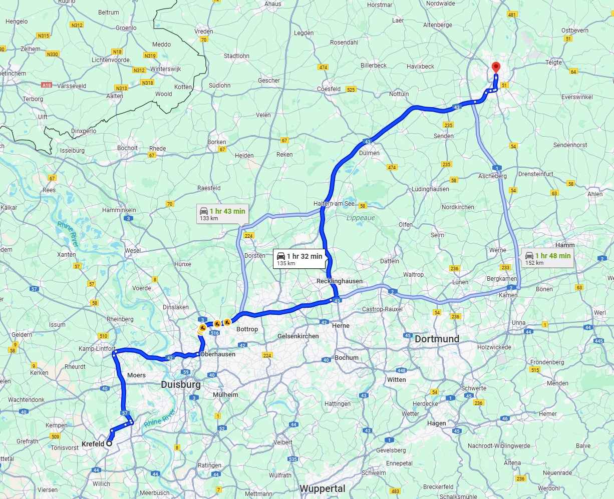Anreise von Krefeld Zu Münster Über via A43